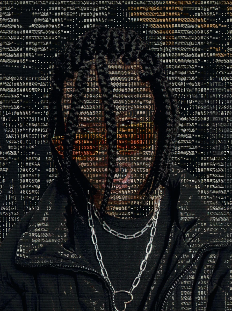 The ASCII effect: the portrait rebuilt out of typed monospaced characters