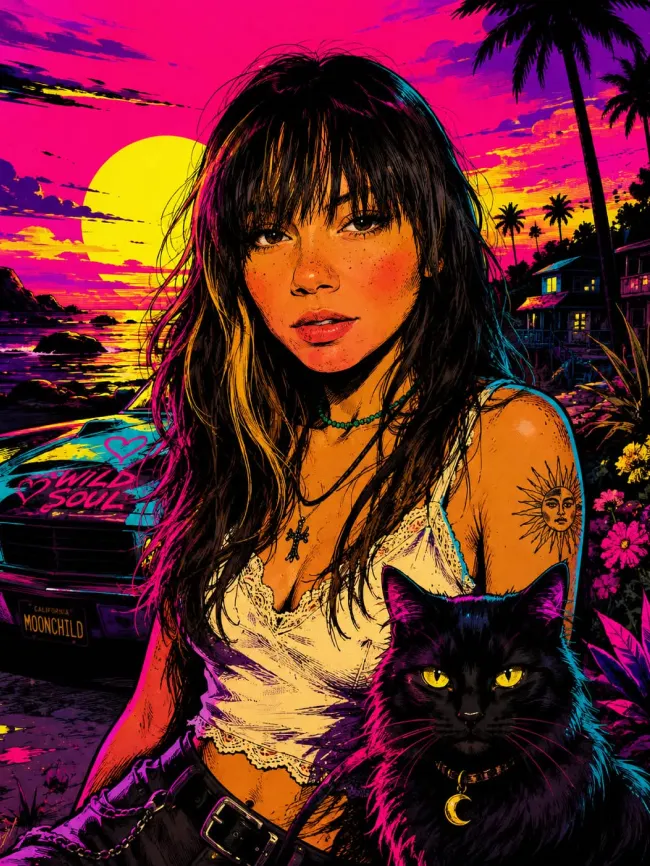 Neon comic editorial portrait — AI prompt result