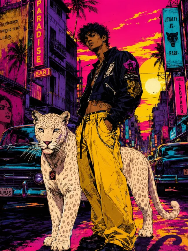 Neon comic editorial portrait — example 3