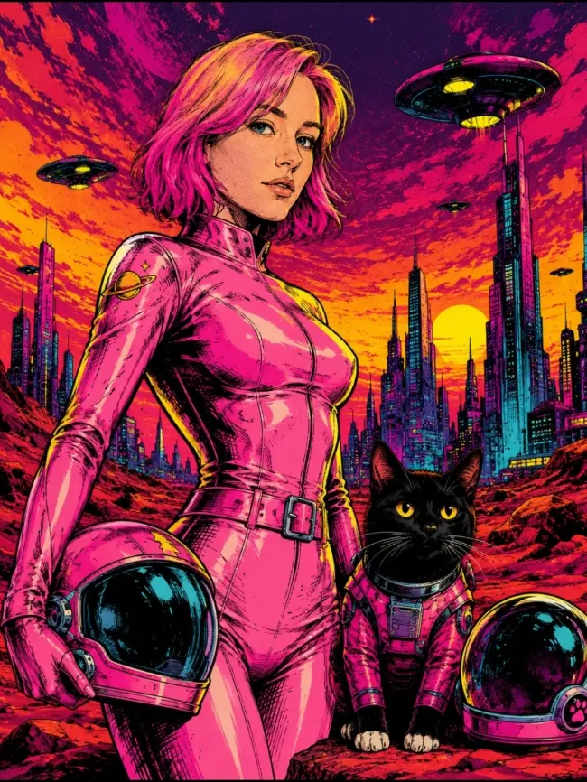 Neon comic editorial portrait — example 4