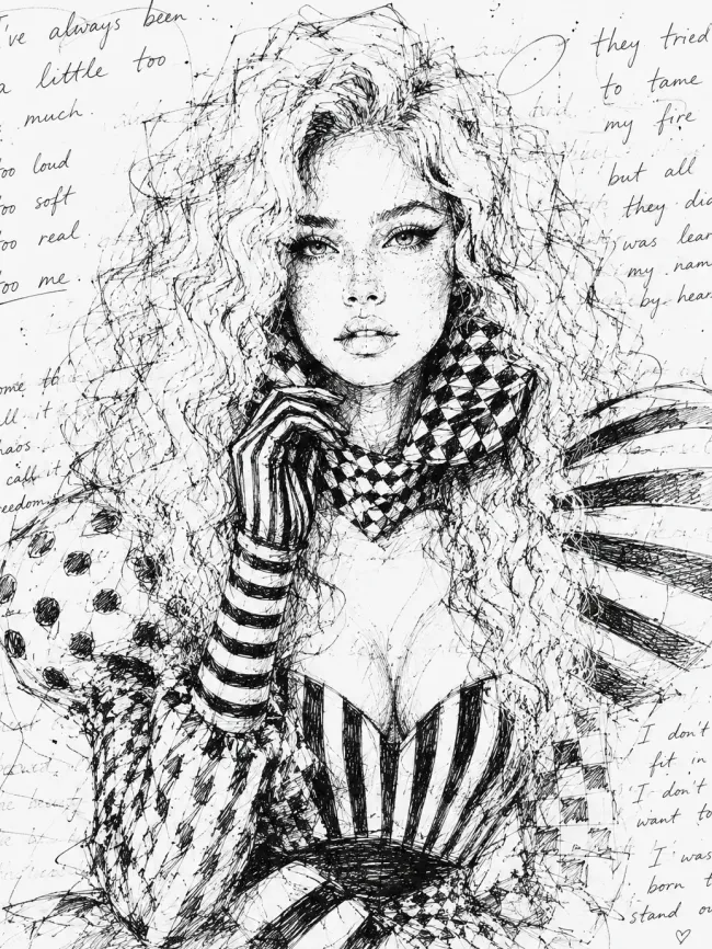Scribble ink sketch with handwritten notes — AI prompt result