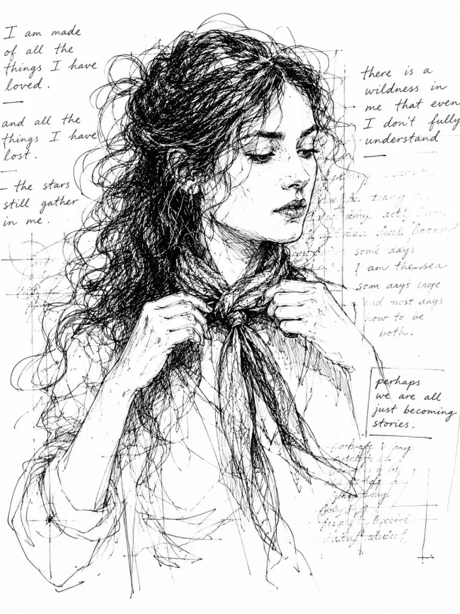 Scribble ink sketch with handwritten notes — example 2