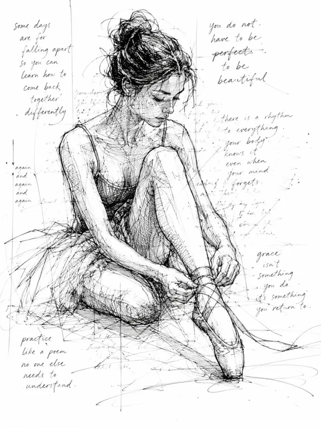 Scribble ink sketch with handwritten notes — example 3