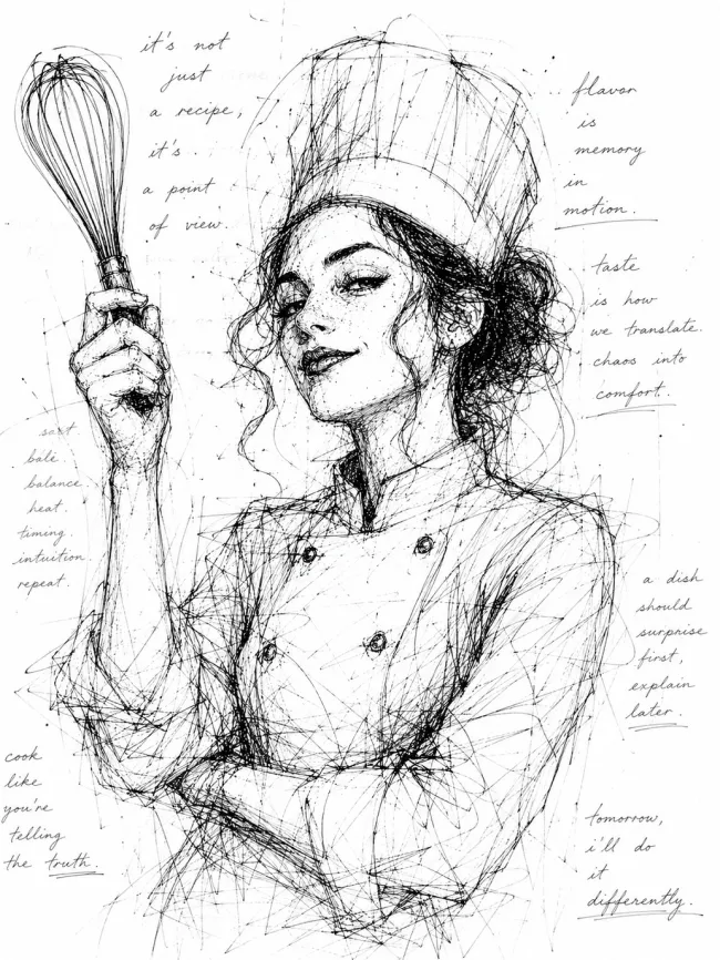 Scribble ink sketch with handwritten notes — example 4