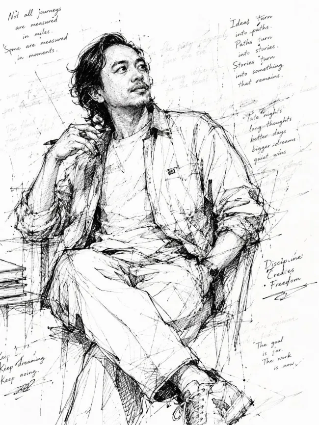 Scribble ink sketch with handwritten notes — example 5
