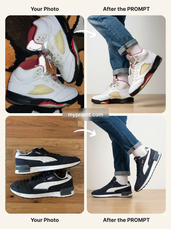 Sneakers on feet studio lookbook shot — example 2