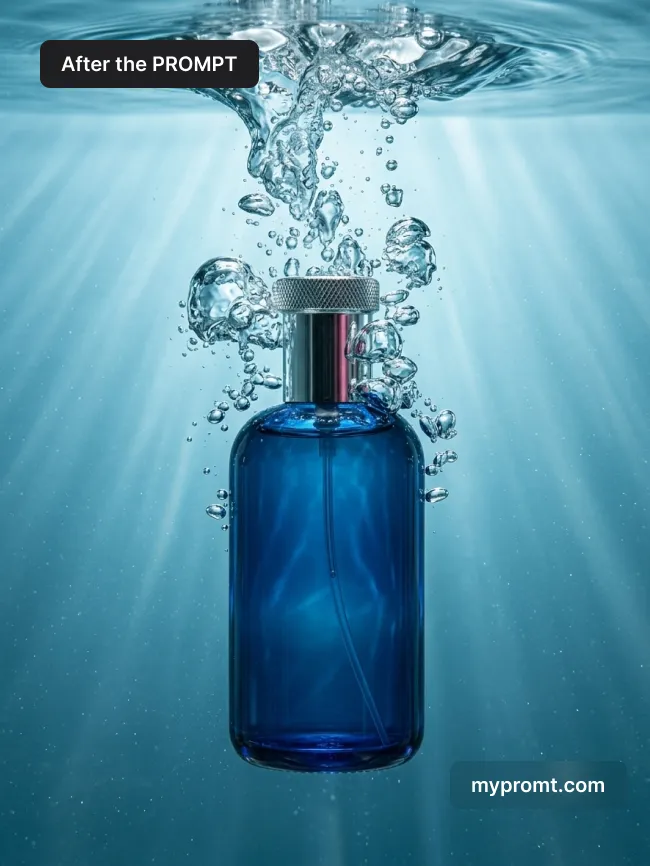 Underwater splash product commercial — AI prompt result (after)